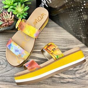 NIB Sam Edelman Agustine Platform Slide Sandal Lemon Zest Multi Leather 7.5M